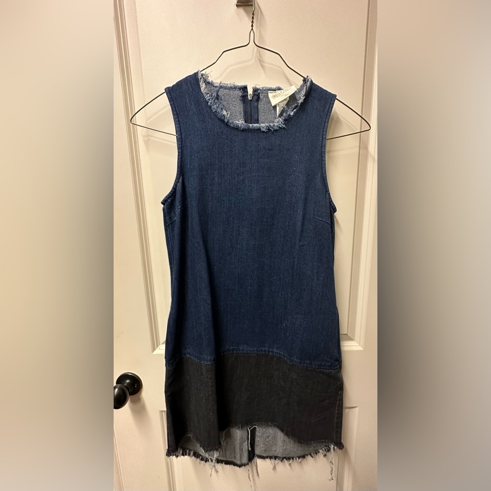 Size Small Colorblock Frayed Denim Dress - Picture 3 of 9